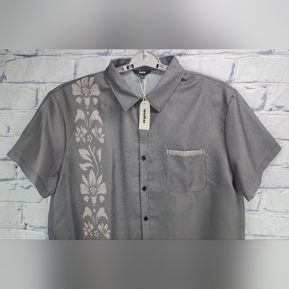 NWT Ouko Men's Hawaiian Shirt Lightweight Gray Short Sleeves Casual 2XL XXL - Picture 2 of 9